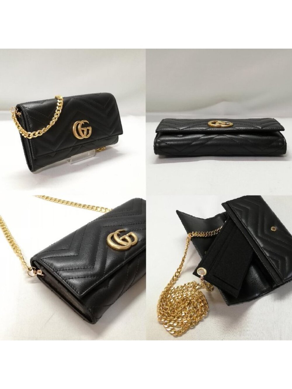 Gucci GG Marmont Chain Wallet Black Gold - Picture 3 of 6